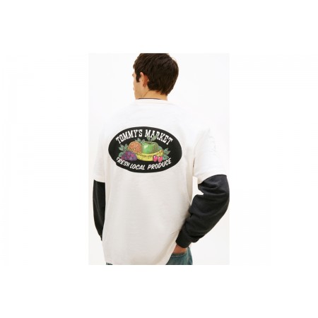 Tommy Jeans Graphic Logo Relaxed Textured Jersey Ανδρικό Κοντομάνικο T-Shirt Εκρού