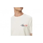 Tommy Jeans Signature Logo Slim Jersey Ανδρικό Κοντομάνικο T-Shirt Εκρού