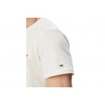 Tommy Jeans Signature Logo Slim Jersey Ανδρικό Κοντομάνικο T-Shirt Εκρού