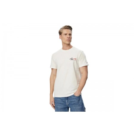 Tommy Jeans Signature Logo Slim Jersey Ανδρικό Κοντομάνικο T-Shirt Εκρού