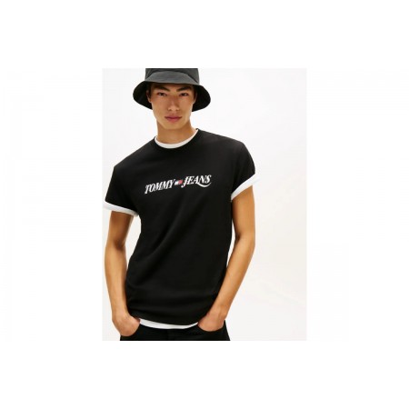 Tommy Jeans Regular Fit Vintage Logo Ανδρικό Κοντομάνικο T-Shirt Μαύρο, Εκρού