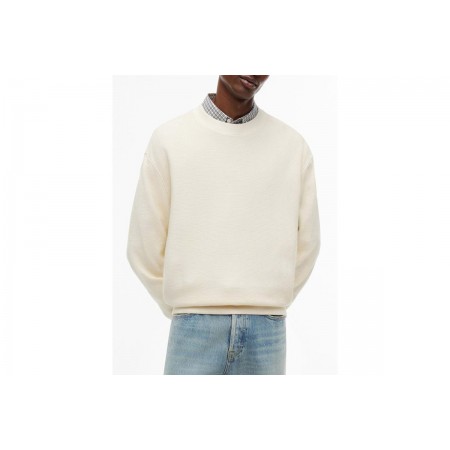 Tommy Jeans Waffle Knit Relaxed Ανδρική Μακρυμάνικη Πλεκτή Μπλούζα Εκρού