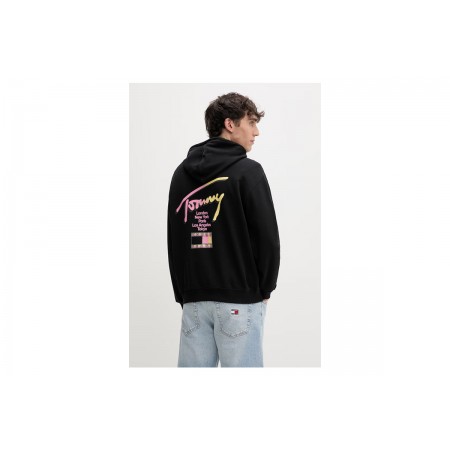 Tommy Jeans Signature Back Logo Relaxed Ανδρικό Φούτερ με Κουκούλα Μαύρο