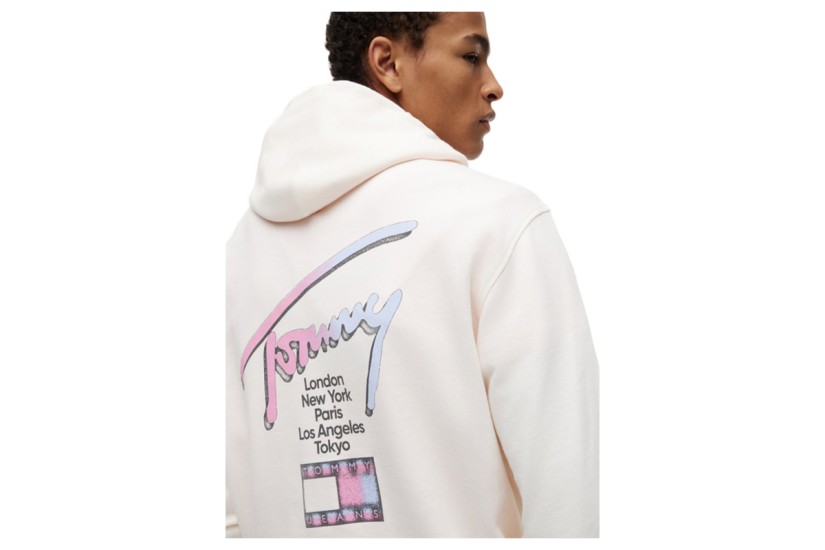 Tommy Jeans Signature Back Logo Relaxed Ανδρικό Φούτερ με Κουκούλα Εκρού