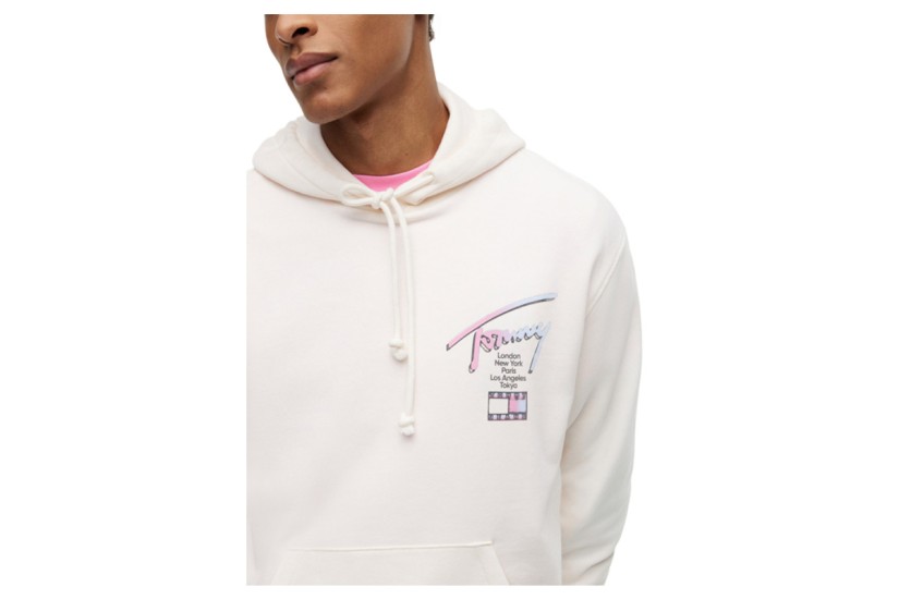 Tommy Jeans Signature Back Logo Relaxed Ανδρικό Φούτερ με Κουκούλα Εκρού