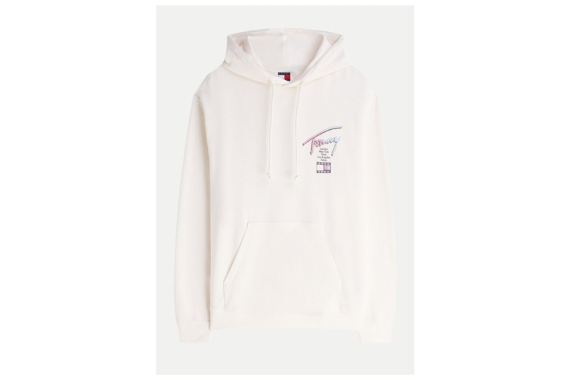 Tommy Jeans Signature Back Logo Relaxed Ανδρικό Φούτερ με Κουκούλα Εκρού
