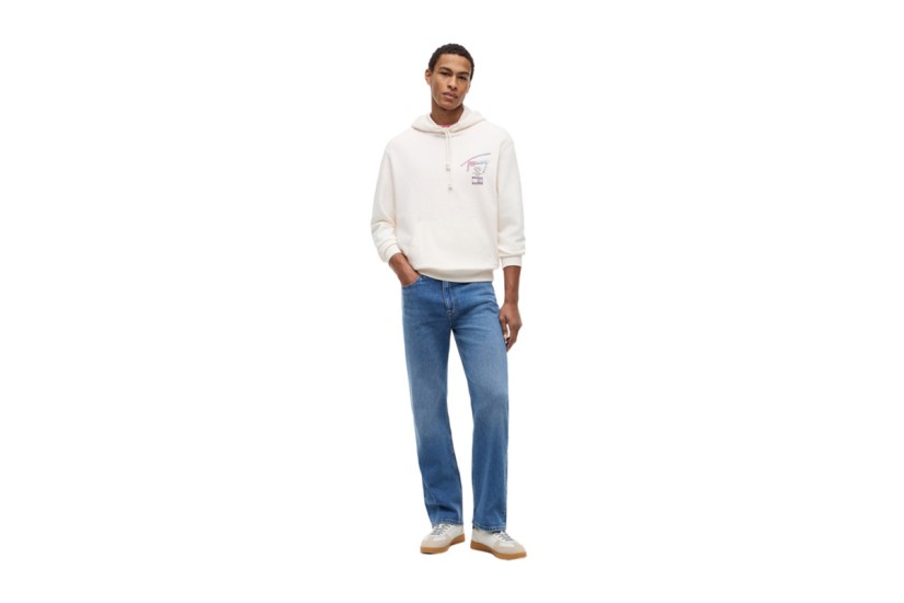 Tommy Jeans Signature Back Logo Relaxed Ανδρικό Φούτερ με Κουκούλα Εκρού