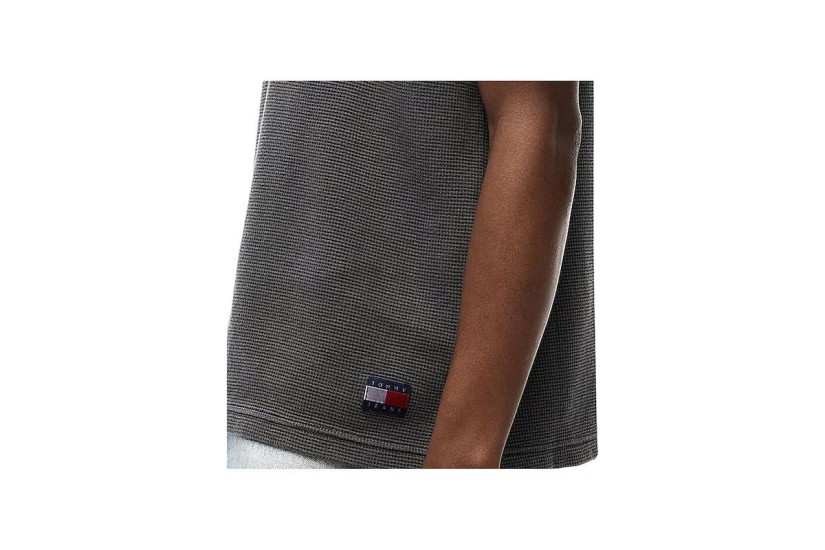 Tommy Jeans Washed Waffle Knit Ανδρικό Κοντομάνικο T-Shirt Polo Ανθρακί