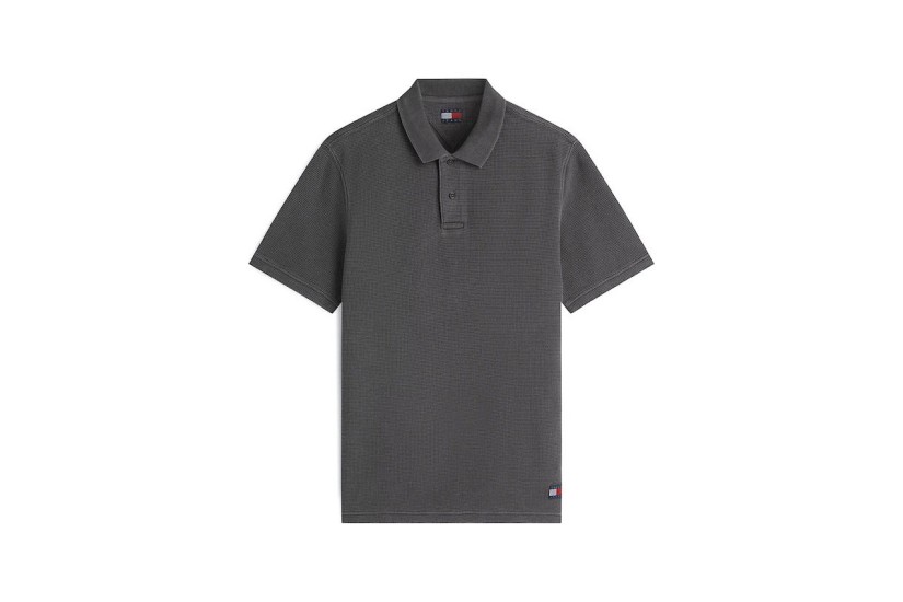 Tommy Jeans Washed Waffle Knit Ανδρικό Κοντομάνικο T-Shirt Polo Ανθρακί