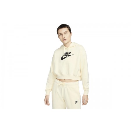 Nike Club Fleece Crop Top Γυναικείο Φούτερ Με Κουκούλα Μπεζ