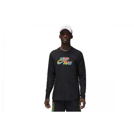 Jordan Flight MVP Ανδρική Μακρυμάνικη Μπλούζα με Λαιμόκοψη Μαύρη