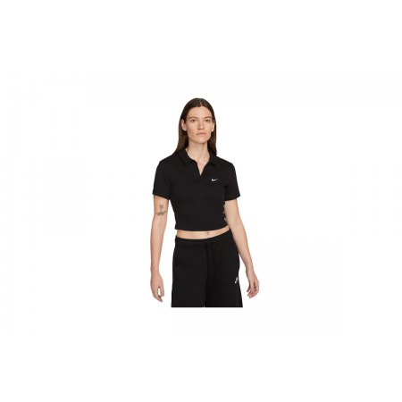 Nike Sportswear Essential Γυναικεία Κοντομάνικη Polo Μπλούζα Μαύρη