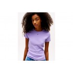 Tommy Jeans Slim Essential Rib Γυναικείο Κοντομάνικο T-Shirt Λιλά