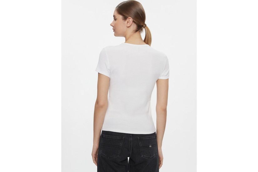 Tommy Jeans Slim Essential Rib Γυναικείο Κοντομάνικο T-Shirt Λευκό