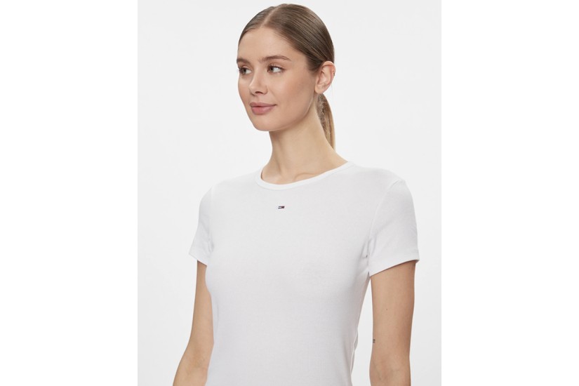 Tommy Jeans Slim Essential Rib Γυναικείο Κοντομάνικο T-Shirt Λευκό