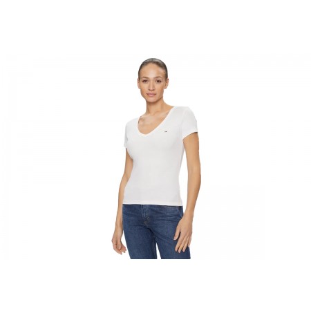 Tommy Jeans Essential Rib Γυναικείο Κοντομάνικο T-Shirt Λευκό