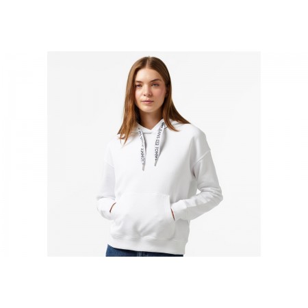 Tommy Jeans Drawcord Logo Boxy Γυναικείο Φούτερ Με Κουκούλα Λευκό
