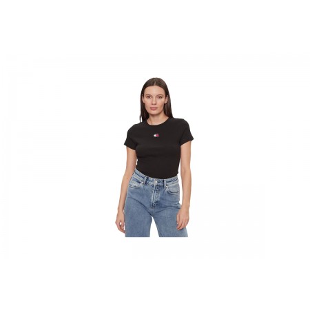 Tommy Jeans Slim Badge Rib Γυναικείο Κοντομάνικο T-Shirt Μαύρο