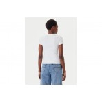 Tommy Jeans Badge Ribbed Slim Fit Γυναικείο Κοντομάνικο T-Shirt Λευκό