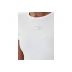 Tommy Jeans Badge Ribbed Slim Fit Γυναικείο Κοντομάνικο T-Shirt Λευκό