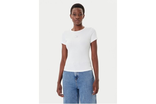Tommy Jeans Badge Ribbed Slim T-Shirt Γυναικείο (DW0DW17881 CLEAR LOGO)