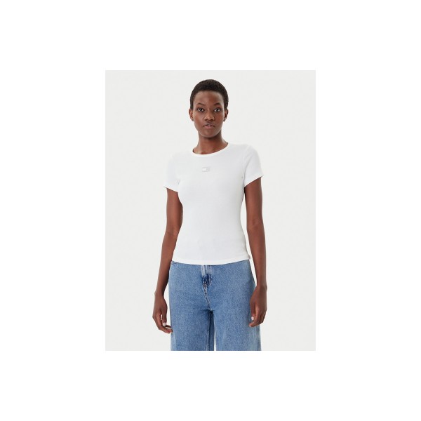 Tommy Jeans Badge Ribbed Slim T-Shirt Γυναικείο (DW0DW17881 CLEAR LOGO)