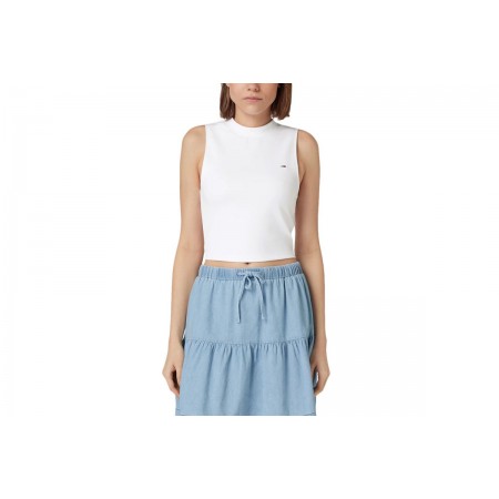 Tommy Jeans Mock Neck Tank Crop Top Γυναικεία Αμάνικη Μπλούζα