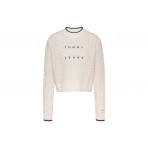 Tommy Jeans Bubble Cable Flag Μακρυμάνικη Πλεκτή Μπλούζα Εκρού