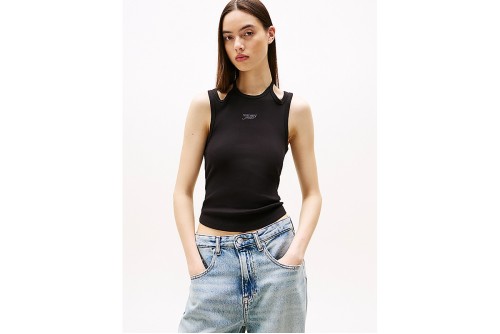 Tommy Jeans Ribbed Slim Halterneck Μπλούζα Αμάνικη Γυναικεία (DW0DW20325 BDS)