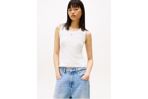 Tommy Jeans Ribbed Slim Scoop Neck Μπλούζα Αμάνικη Γυναικεία (DW0DW20673 YBL)