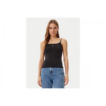 Tommy Jeans Essential Logo Strap Γυναικεία Αμάνικη Μπλούζα Μαύρη