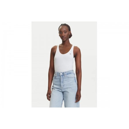 Tommy Jeans Soft Rib Γυναικεία Αμάνικη Μπλούζα Εκρού