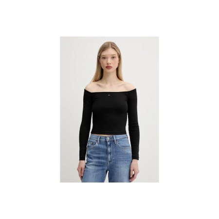 Tommy Jeans Essential Slim Fit Γυναικεία Μακρυμάνικη Μπλούζα Μαύρη