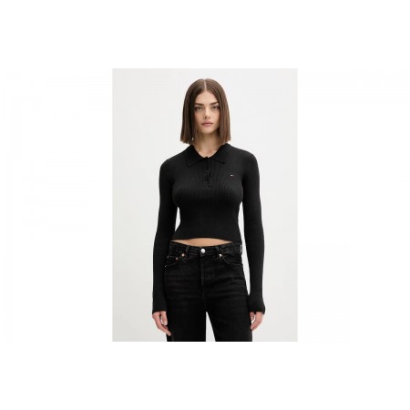 Tommy Jeans Rib-Knit Slim Μπλούζα Μακρυμάνικη Polo Γυναικεία 