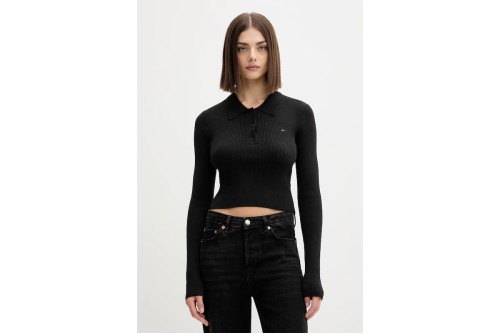 Tommy Jeans Rib-Knit Slim Μπλούζα Μακρυμάνικη Polo Γυναικεία (DW0DW21829 BDS)