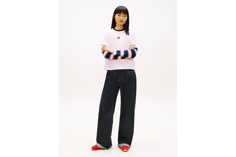 Tommy Jeans Boxy Badge Γυναικείο Κοντομάνικο T-Shirt Ροζ
