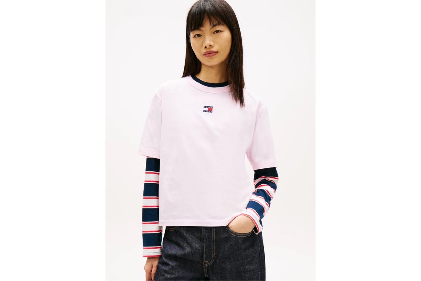 Tommy Jeans Boxy Badge Γυναικείο Κοντομάνικο T-Shirt Ροζ