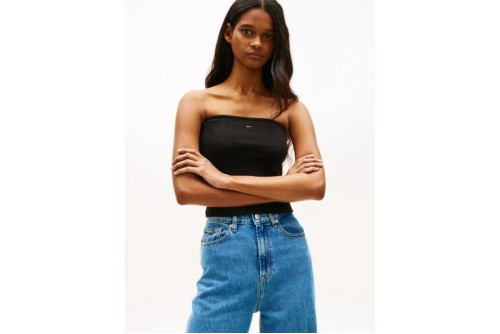 Tommy Jeans Slim Bandeau Rib Top Αμάνικο Γυναικείο (DW0DW22263 BDS)