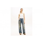Tommy Jeans Slim Bandeau Rib Γυναικείο Αμάνικο Top Εκρού