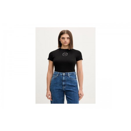 Tommy Jeans Slim Essential Logo Rib Γυναικείο Κοντομάνικο T-Shirt Μαύρο