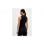 Tommy Jeans Slim Fit Badge Rib Γυναικεία Αμάνικη Μπλούζα Μαύρη
