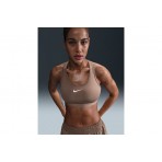 Nike Swoosh Medium Support Γυναικείο Μπουστάκι Καφέ