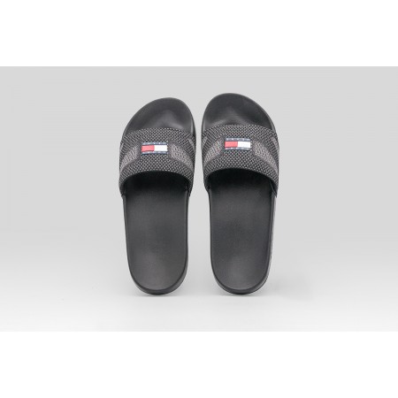 Tommy Jeans Jacquard Strap Ανδρικές Παντόφλες Μαύρες, Ανθρακί