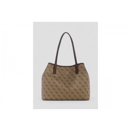 Guess Victtoria Logo 2 In 1 Γυναικεία Τσάντα Tote Μπεζ, Καφέ