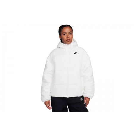 Nike Classic Puffer Γυναικείο Puffer Μπουφάν με Κουκούλα Λευκό