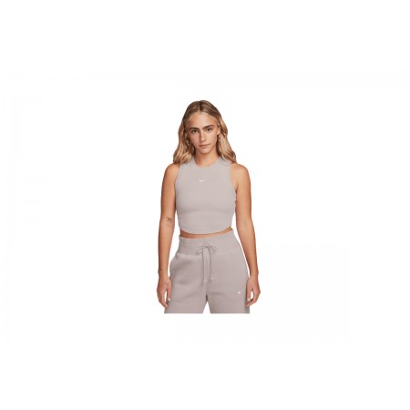 Nike Sportswear Chill Knit Γυναικείο Αμάνικο Crop Top Μπεζ