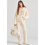 Funky Buddha Γυναικείο Βελουτέ Παντελόνι Φόρμας Εκρού