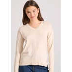 Funky Buddha Γυναικεία Πλεκτή Μπλούζα με V Λαιμόκοψη Εκρού