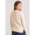 Funky Buddha Γυναικεία Πλεκτή Μπλούζα με V Λαιμόκοψη Εκρού