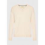 Funky Buddha Γυναικεία Πλεκτή Μπλούζα με V Λαιμόκοψη Εκρού